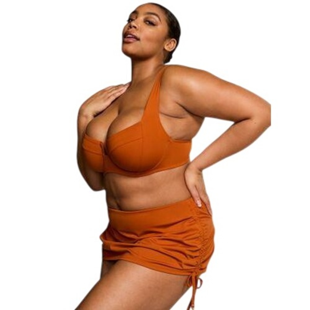 Victorias Secret Swim Underwire Bikini Top 38D & Ruched Skirt Large Rust Set